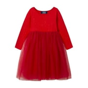 LittleSpring Toddler Tutu Dress Crew Neck Girls 3T Tutu Dresses Long Sleeve Sparkle Casual Red